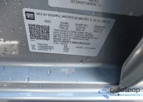 2021 GMC Sierra 1500 At4 from USA, damaged, VIN 3GTU9EET3MG393419